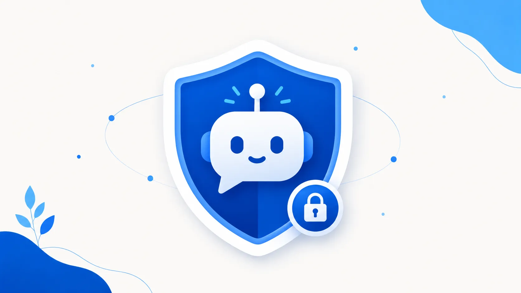 A chat and AI spark symbol inside a protective shield with a lock, representing safe AI use
